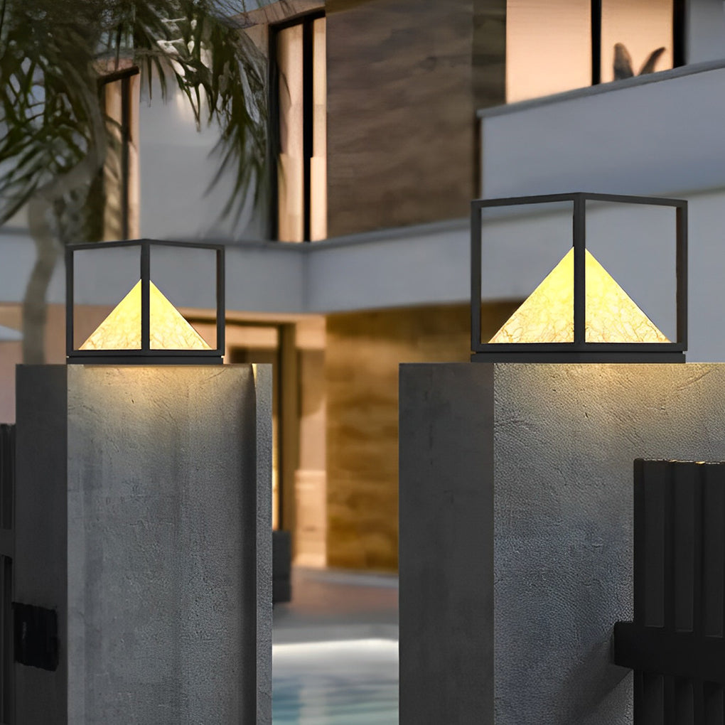 Modern Black Square Mountain LED Solar Pillar Lights - Waterproof IP65