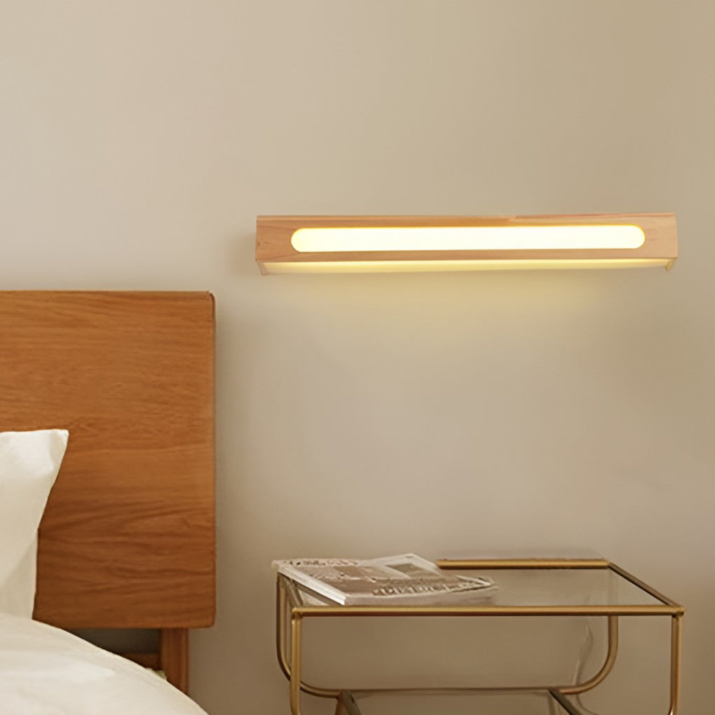 Rectangular Wood Wall Sconce — Rubber Wood, LED, Moisture-Proof, 14"/18"/22" Lengths