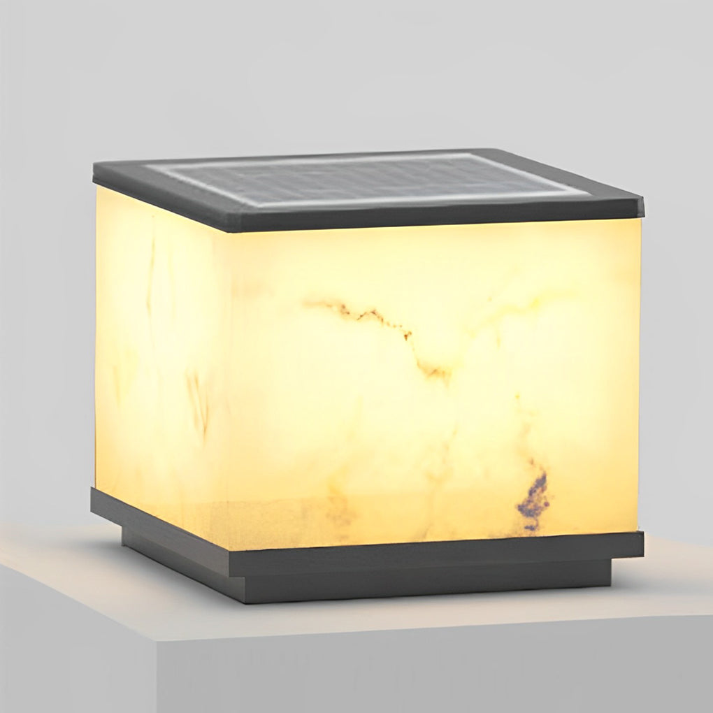Modern Square Fence Post Pillar Light — Die-Cast Aluminum, Imitation Marble, Solar LED, 3000K, IP65 Waterproof