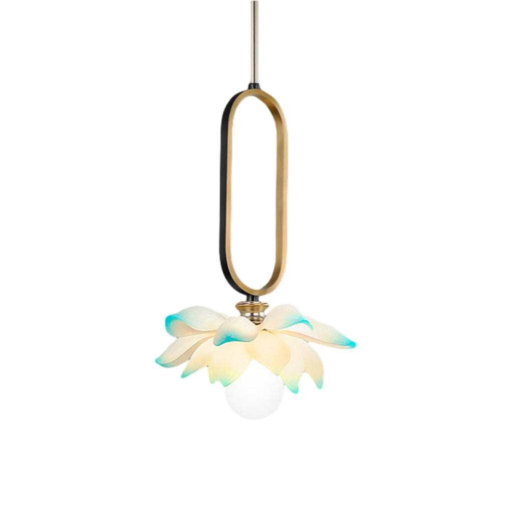 Lotus Flower Mini Pendant — Resin, Hand-Carved, LED, 11" × 15.7", Pink / Blue / Transparent