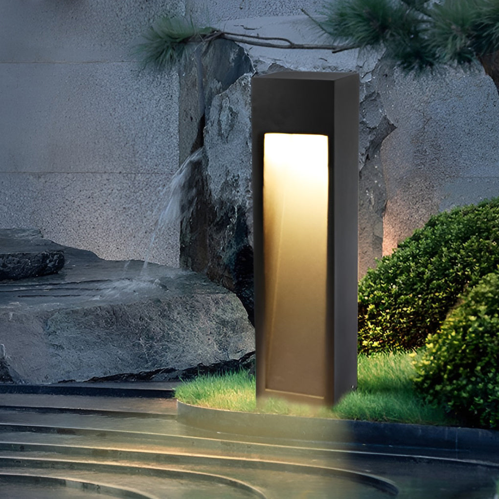 Industrial Rectangular LED Bollard Path Light — Black Iron & Glass, 5W, IP54 Weatherproof, 23.6" H