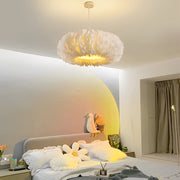 Modern Minimalist Feather Pendant Chandelier — White, Metal Frame with Acrylic Shade, 3000K Warm White, 20" or 24"