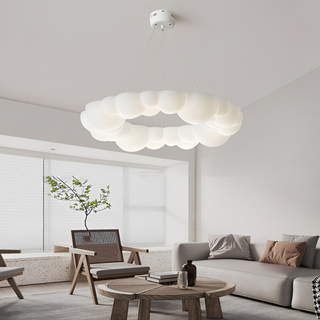 Bubble Cloud LED Flush Mount — Iron & PE, 19.3" Diameter, 72W Stepless Dimming, Remote Control