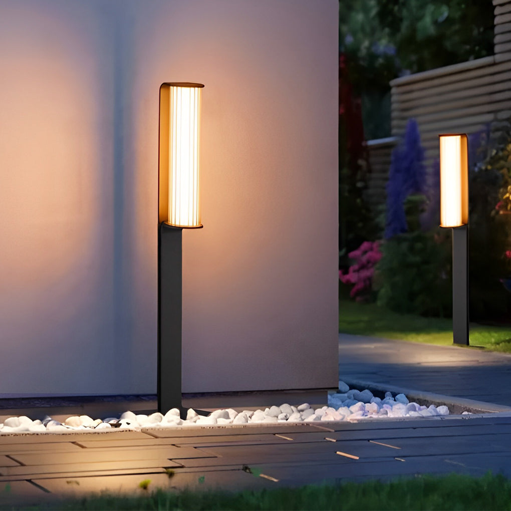 Dual Cylinder Bollard Pathway Light — Black Stainless Steel & Acrylic, LED, IP65, 3000K, 30.9"