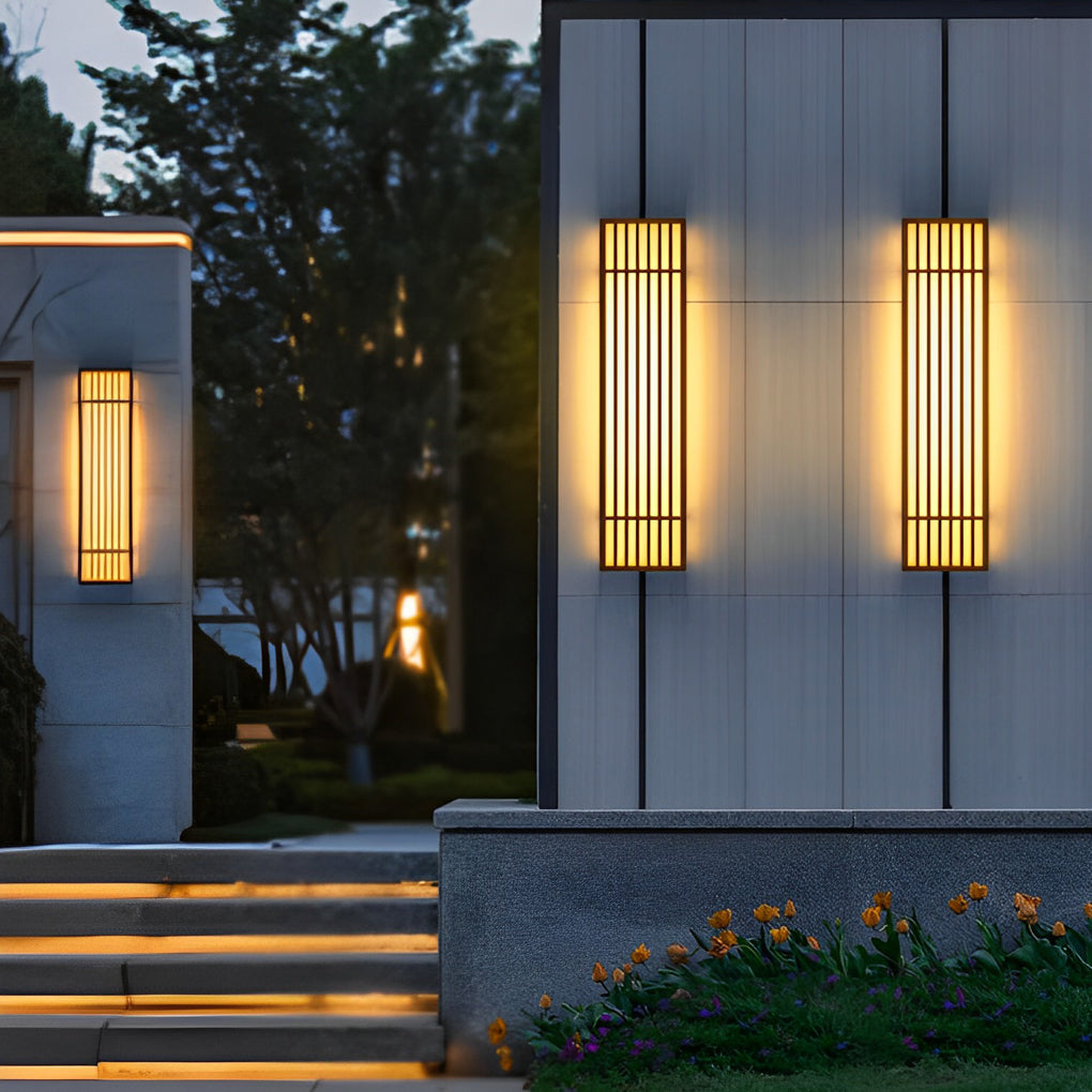 Retro Vertical Stripe Grid Outdoor Wall Sconce — Brown Stainless Steel, LED 3000K, IP65 Weatherproof, 23.6"–47.2"