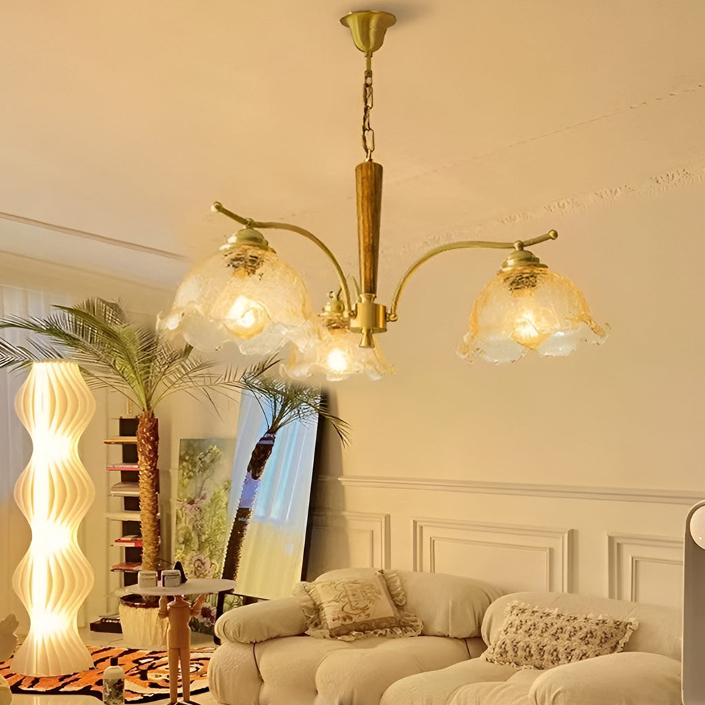 Retro Cracked Glass Chandelier — Copper, E27, Warm White 3000K, 3-Light or 5-Light, 28" Diameter