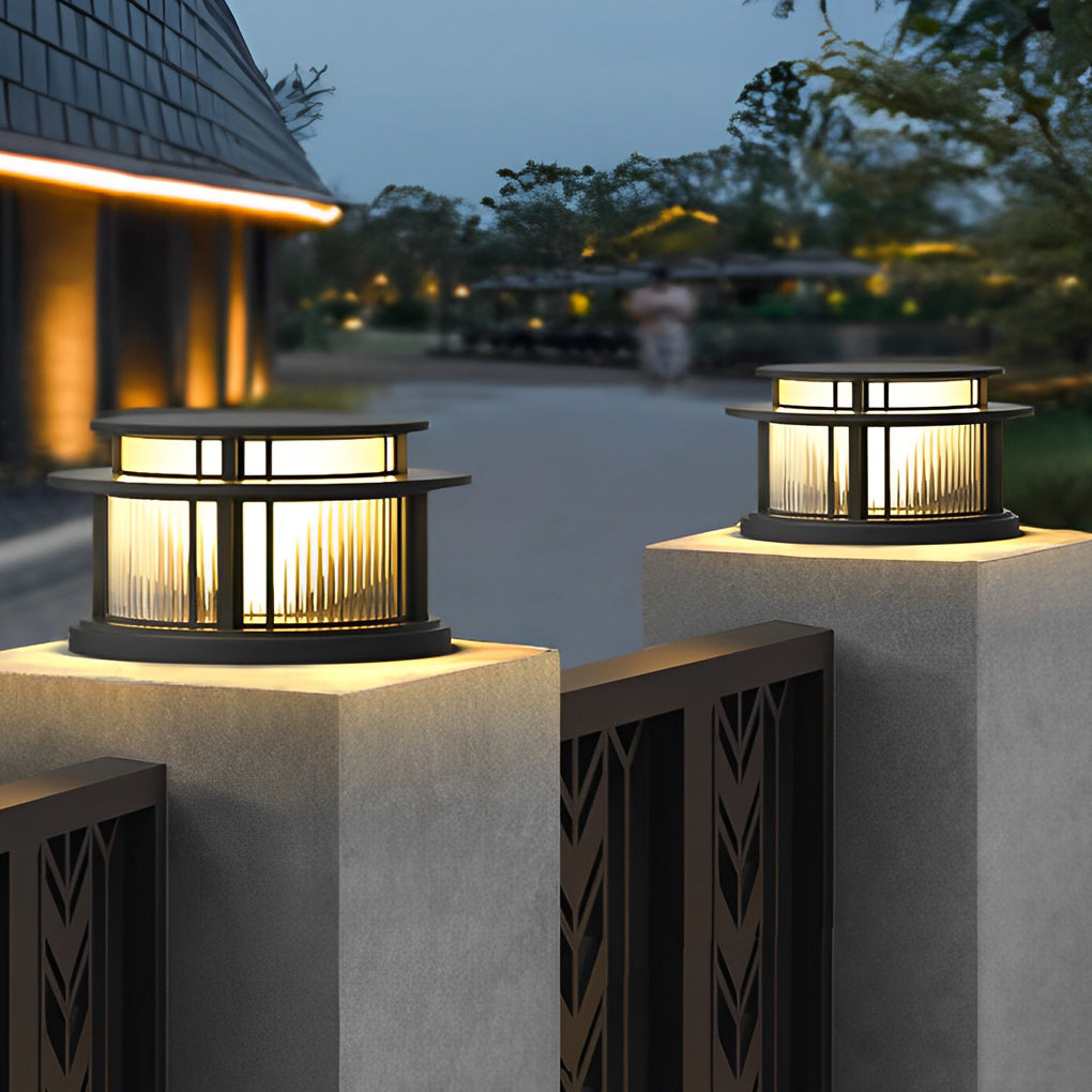 Modern Round Outdoor Pillar Light — Stainless Steel, Black, Solar or Wired, Three-Step Dimming, IP65 Weatherproof