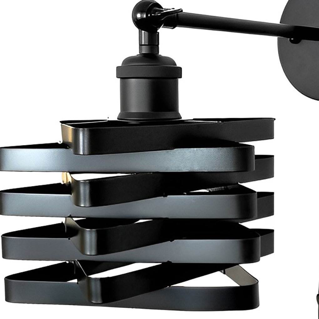 Industrial Swing-Arm Plug-in Wall Sconce — Black Iron, Adjustable, E27, 8" × 12" Reach