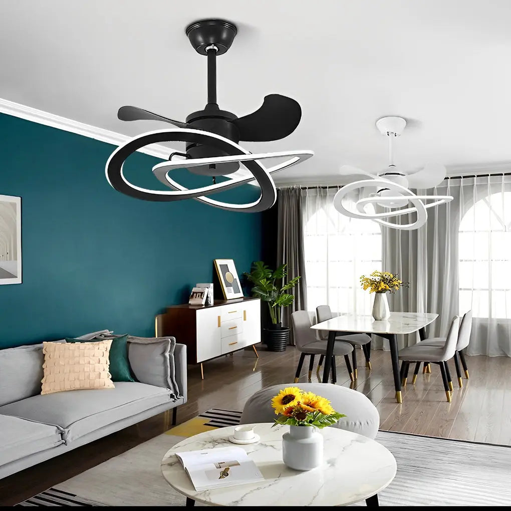 Nordic Bladeless Ceiling Fans with Waves Flower LED, Mute Function, and Creative Timing Luxe