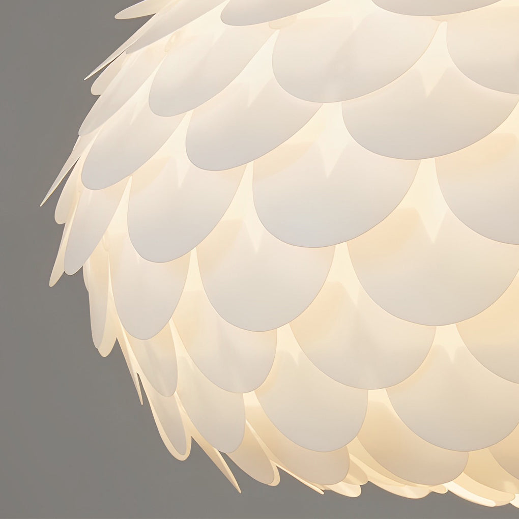 Fish Scale Round Pendant Light — White PP, Three-Step Dimming LED, 20W, 11.8" or 15.7"