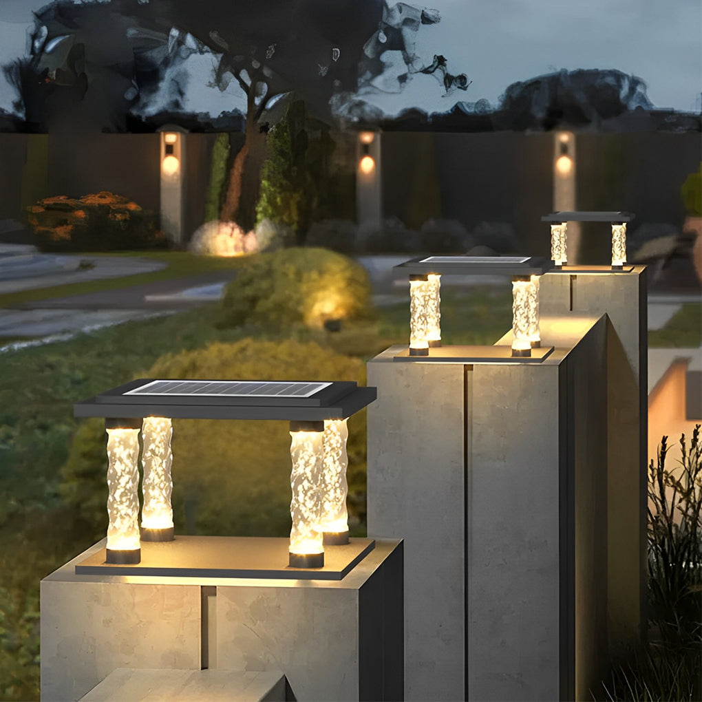 Bubble Square Solar Post Cap Light — Die-Cast Aluminum, LED, IP45 Waterproof, 3000K Warm White