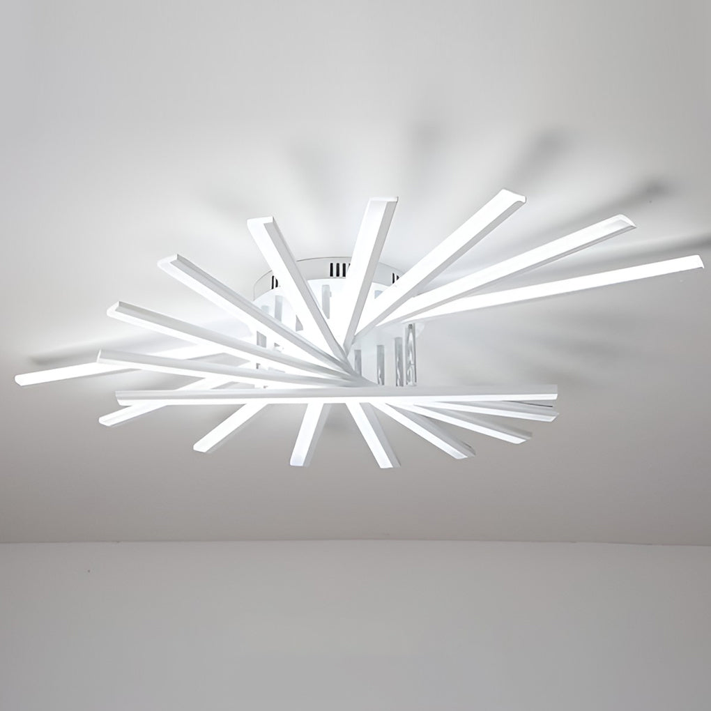 Modern Minimalist Strip LED Semi-Flush Chandelier — Iron and Acrylic, White, Stepless Dimming, Remote Control, 7- or 9-Light