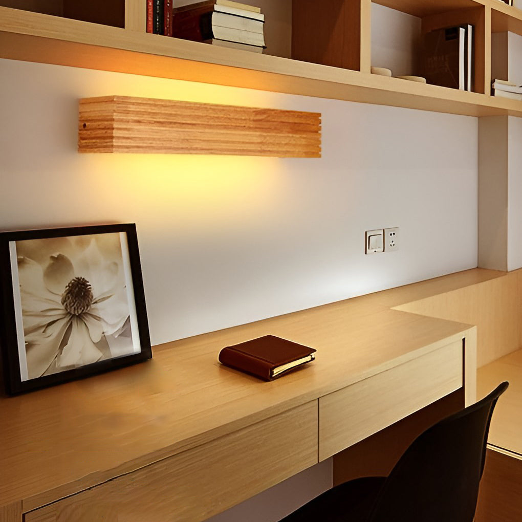 Rectangular Wood and Acrylic Wall Sconce — LED, Waterproof, 14"/18"/22" Sizes