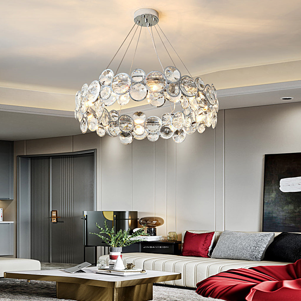 Round Bubble Crystal Chandelier — Electroplated Stainless Steel, Warm White 3000K, 20"–39" Dia.