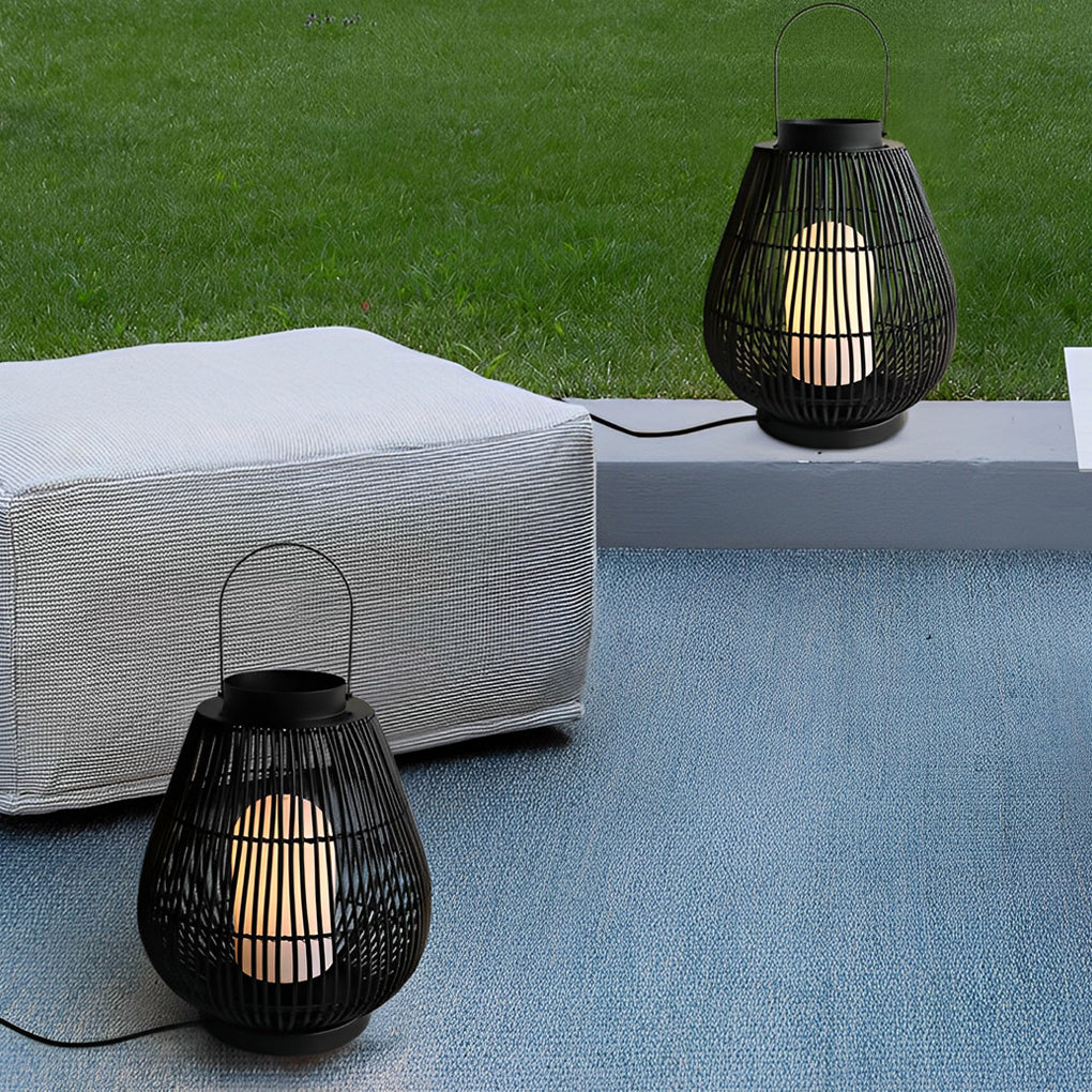Woven Portable Outdoor Lantern — Black Iron, E27, 13" × 16"