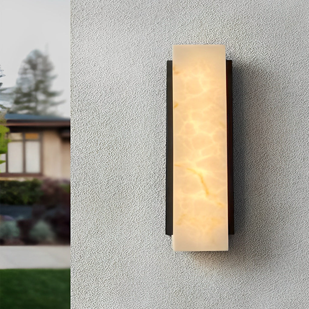 Rectangular Outdoor Wall Sconce — Black Stainless Steel with Imitation Marble Shade, LED, 12W/18W/24W, 3000K, IP65 Weatherproof