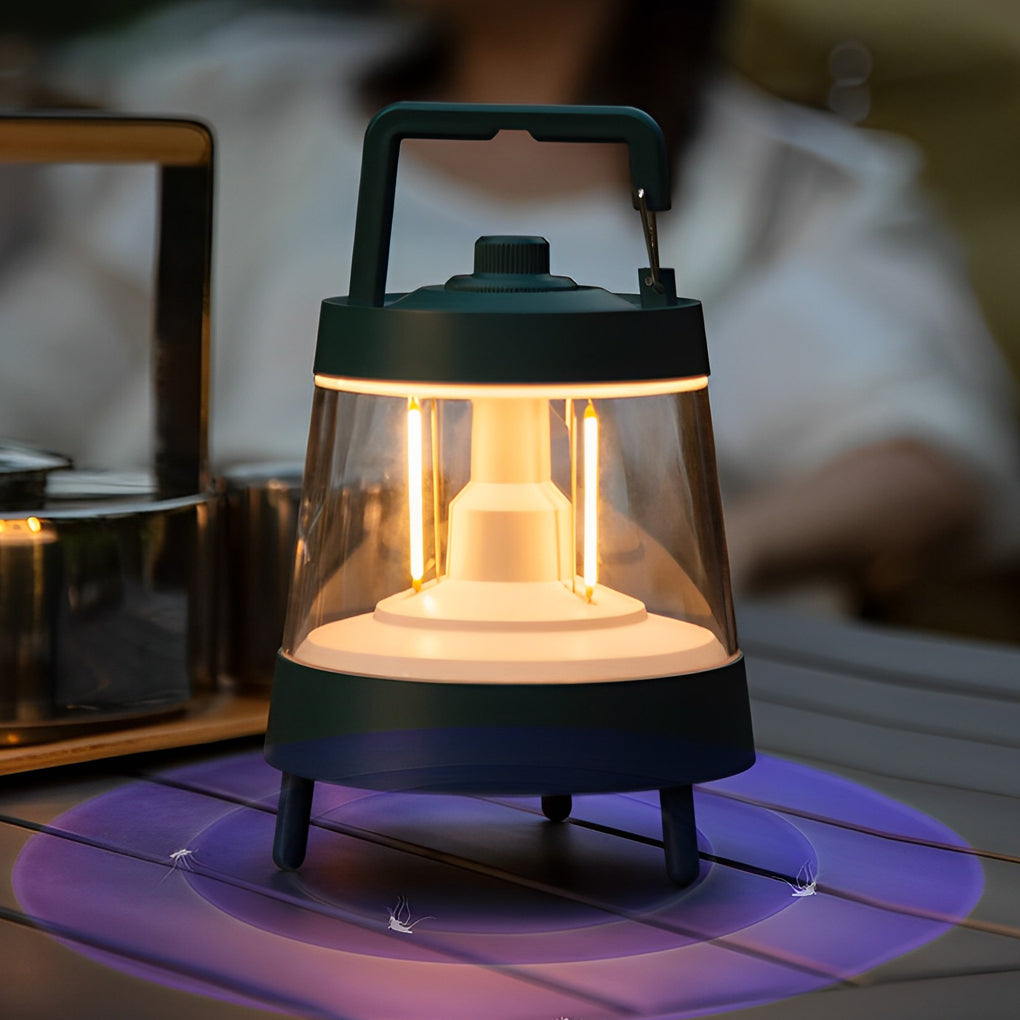 Forest Green Rechargeable Camping Lantern — ABS+PC, USB 5V, LED Dimmable, IP65 Waterproof, 15-Hour Battery, 5" × 7"