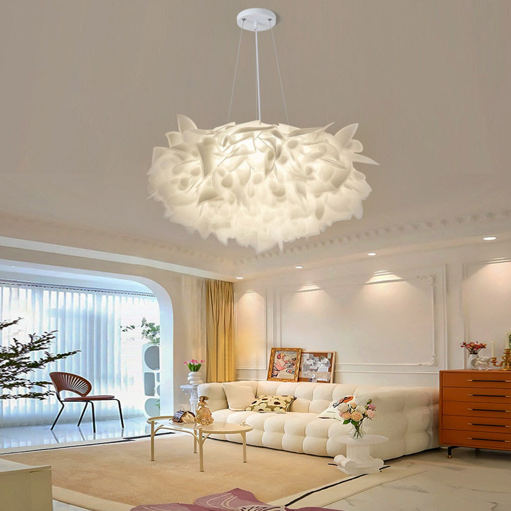 Flower Petal Chandelier — White PVC, LED 24W, Three-Step Dimming (3000K/4500K/6000K), 21" Diameter