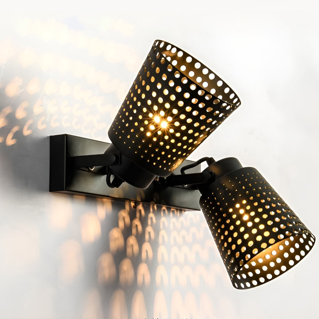 Retro Hollow Industrial Plug-In Wall Sconce — Black Iron, Adjustable Arm, E27, 1-, 2-, or 3-Light