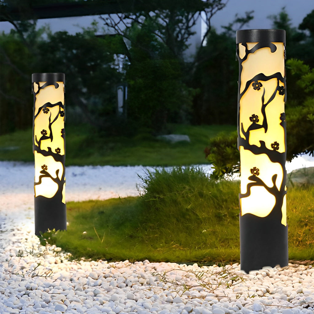 Wintersweet Plum Blossom Pathway Bollard Light — Black Galvanized Steel, LED, IP65, 24" Height