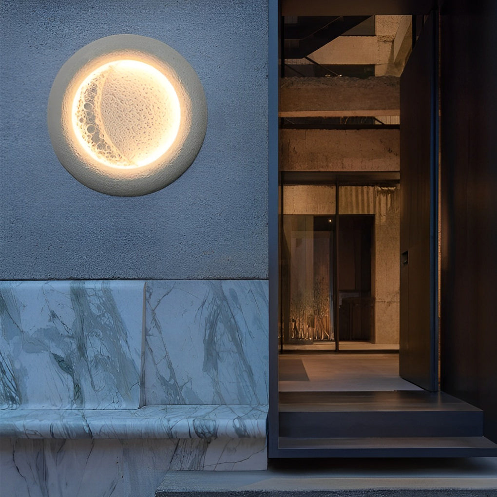Moon Shape Outdoor Wall Sconce — Concrete, 10W LED, 3000K Warm White, 16" Diameter, IP Waterproof