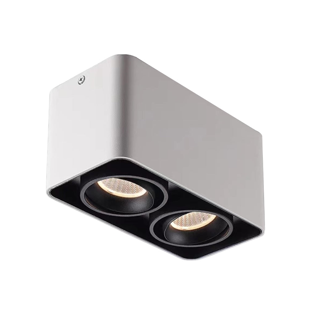Square Adjustable Surface-Mount Spotlight — Iron, Three-Step Dimming LED, 360° Rotation, 1- or 2-Light