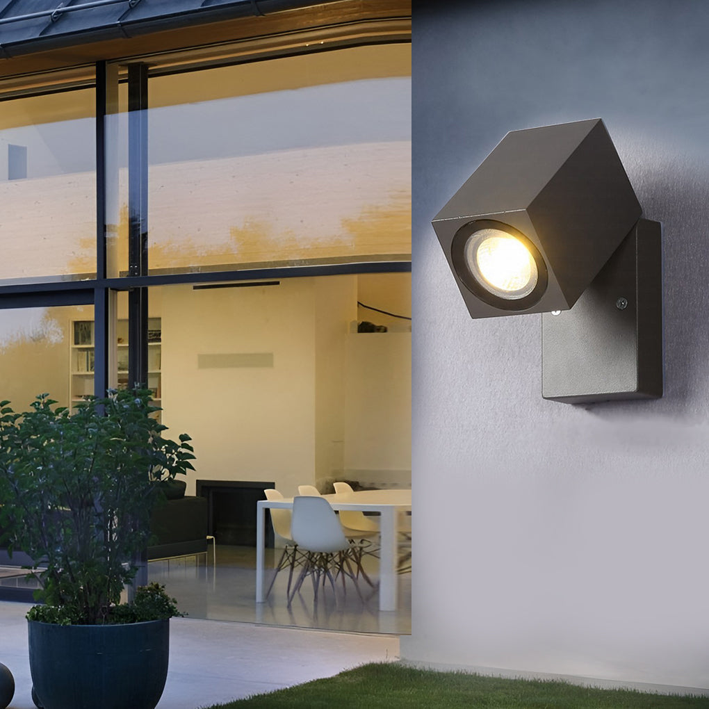 Square Adjustable Outdoor Wall Sconce — Black Aluminum, 5W COB LED, Motion Sensor, IP65, 3000K / 6000K