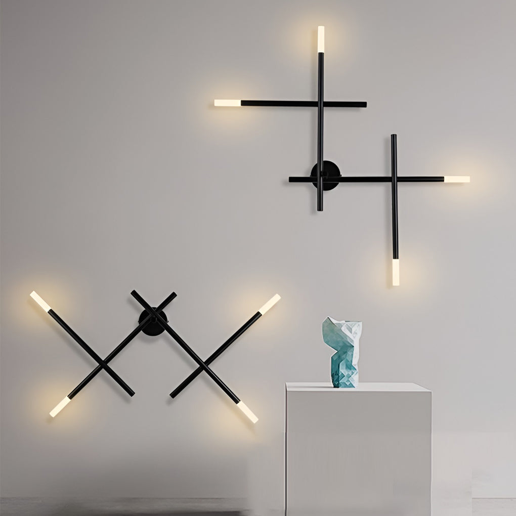 Cross Linear Wall Sconce — Iron and Acrylic, LED, Black or Copper, 26"–39"