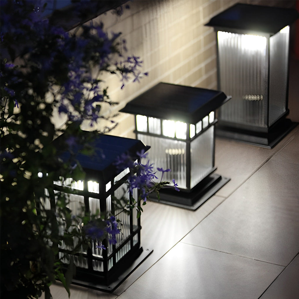 Modern Retro Solar Fence Post Light — Matte Black Aluminum and Glass, LED, Waterproof