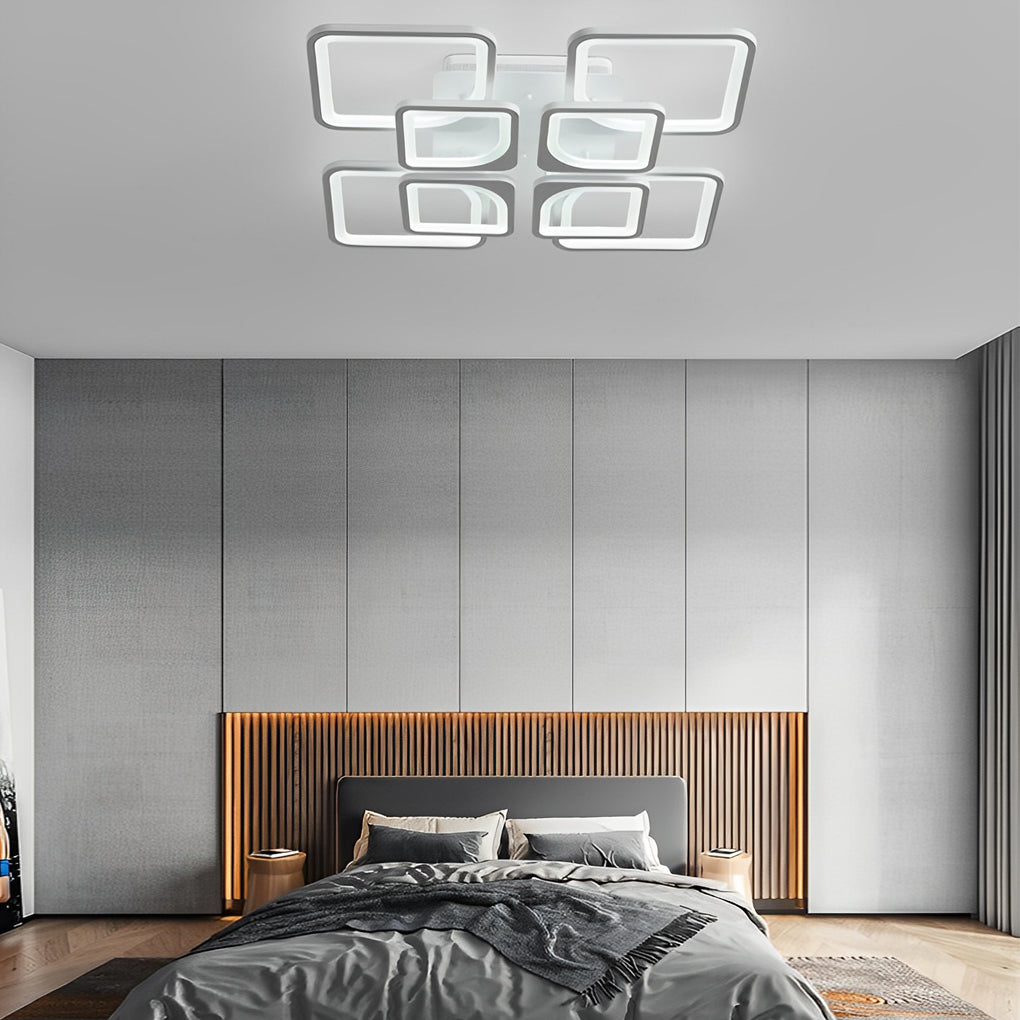 Modern Square LED Semi-Flush Mount — Iron and Acrylic, 5- or 8-Light, Remote Control, Stepless Dimming, 3000K–6000K