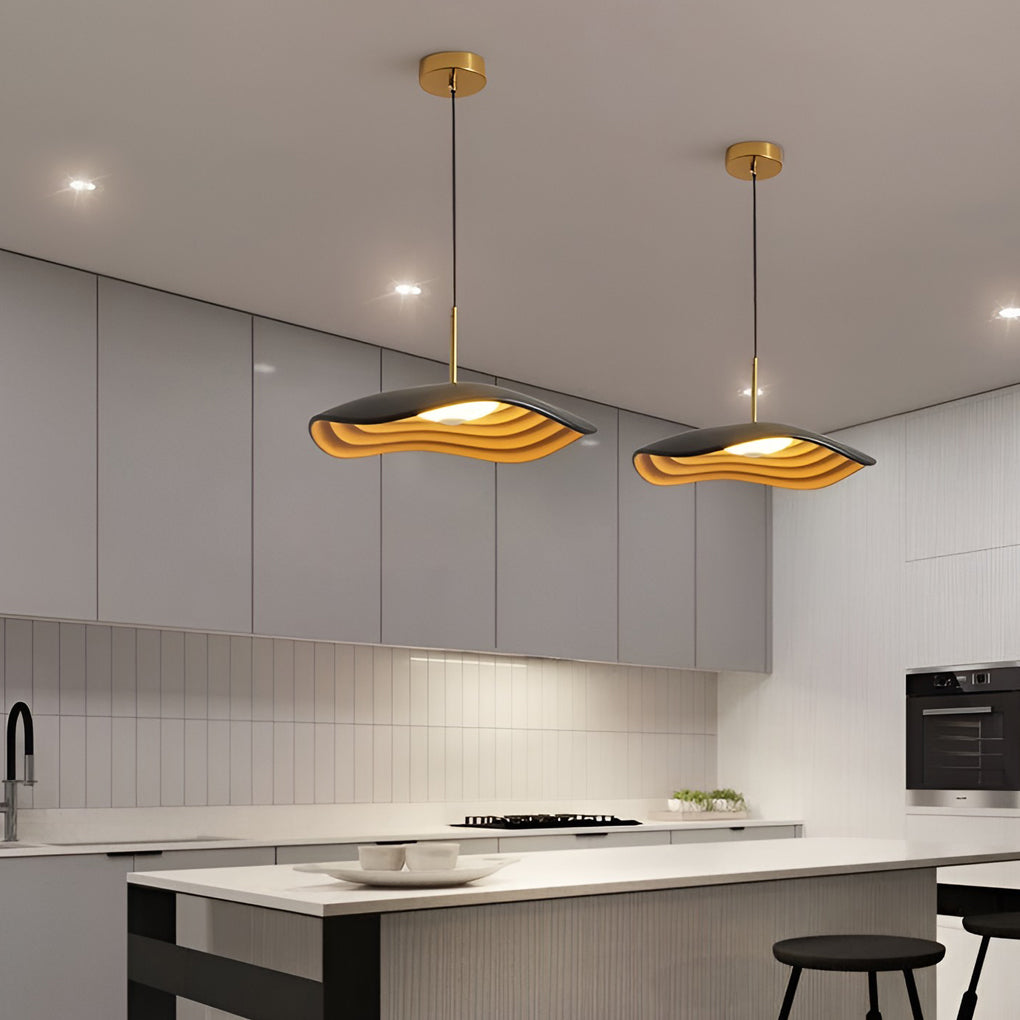 Round Geometric Pendant Chandelier — Resin, 12W LED, 15.7" Diameter, Black or Gray