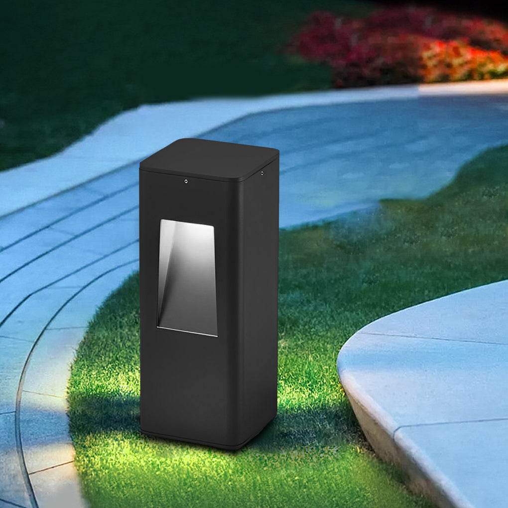 Modern Aluminum LED Bollard Path Light — Black, Front-Slide Design, IP65, Hardwired, 3000K / 6000K