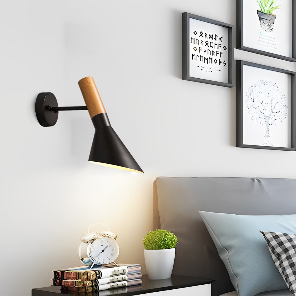 Retro Industrial Plug-in Wall Sconce — Wood and Iron, E27 LED, 12", Black or White
