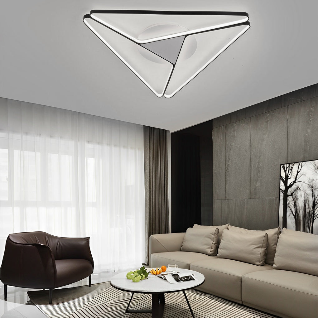 Geometric LED Flush-Mount Ceiling Light — Metal & PVC, 3-Light, 14W, 20" Diameter, Modern