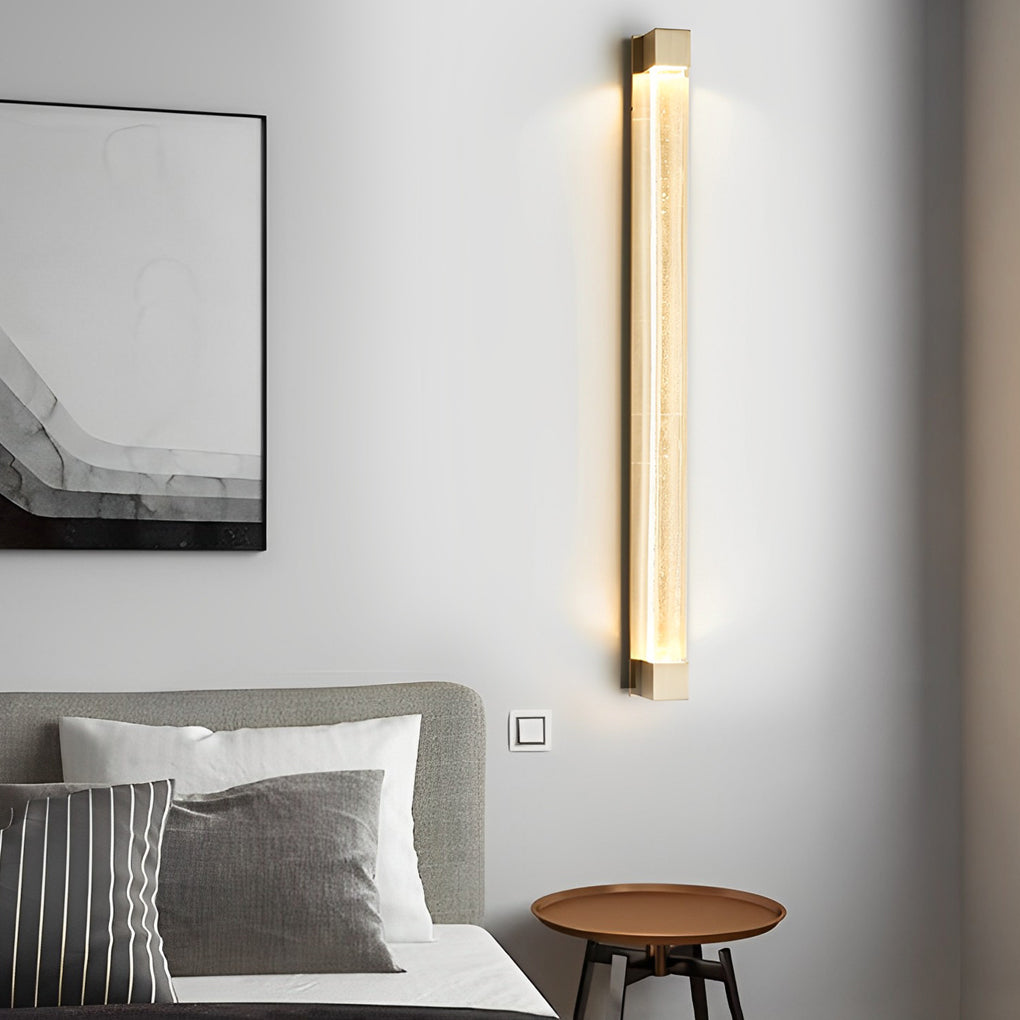 Postmodern Minimalist Strip Crystal Linear Wall Sconce — Crystal Glass, LED, 3000K Warm White, 22" Height, Black or Bronze