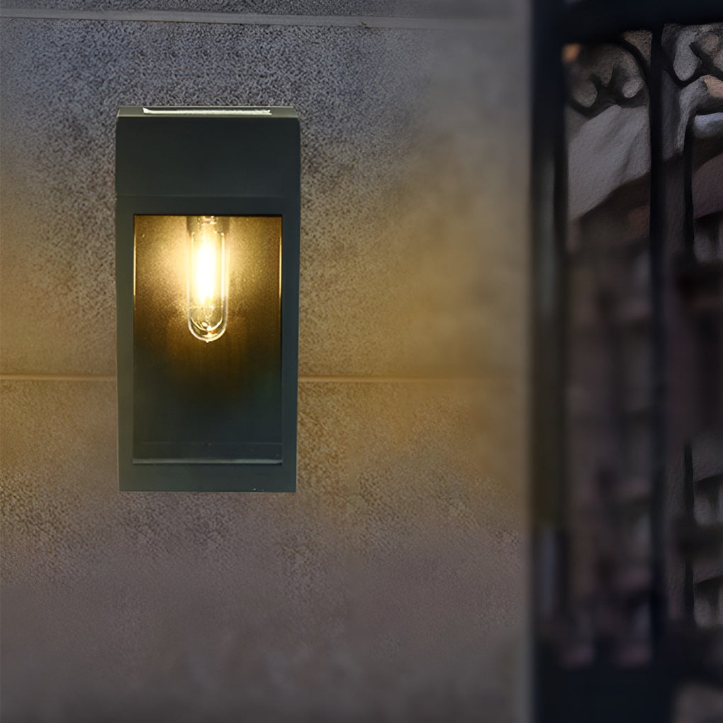 Rectangular Glass Solar Outdoor Wall Sconce — Black, LED, Light-Control Auto On/Off, Waterproof, 2800–3200K