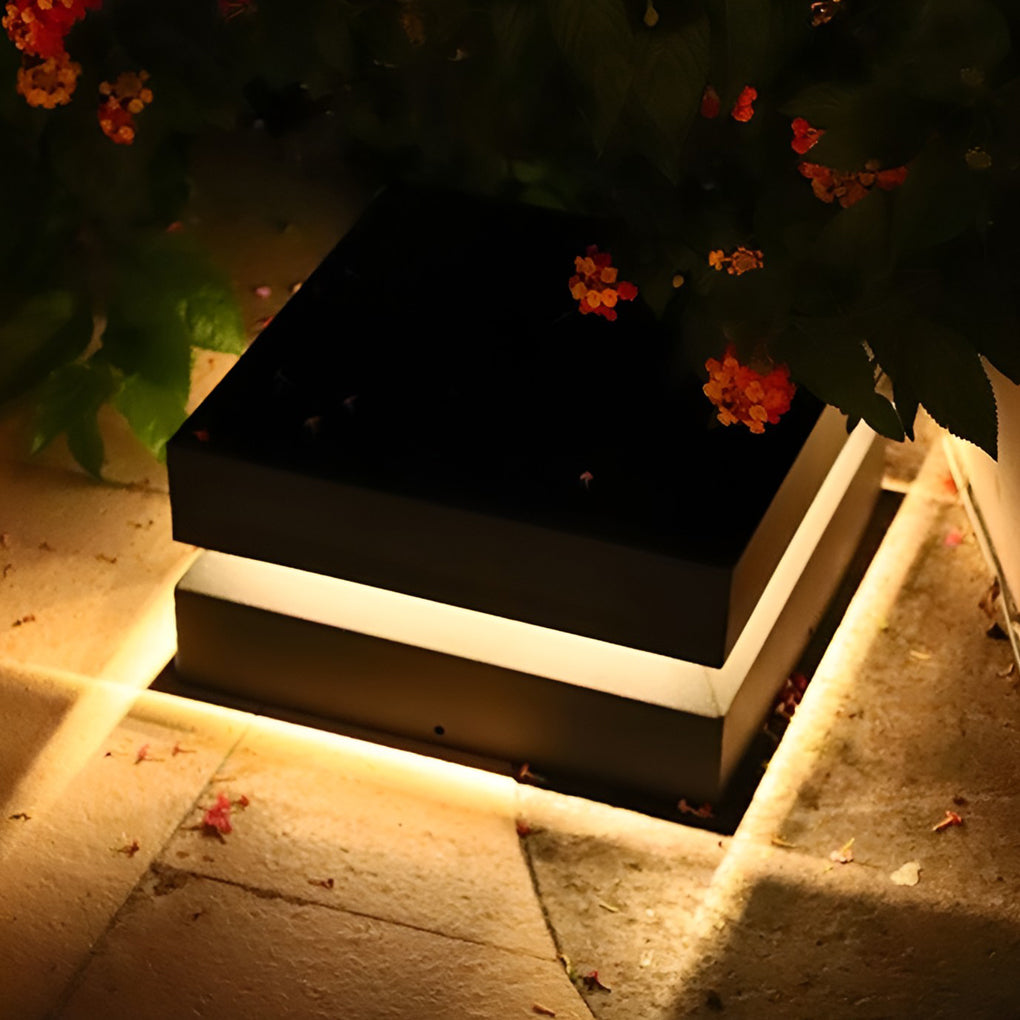 Modern Square LED Post Cap Pillar Light — Black Stainless Steel, 16W, Solar / Hardwired, IP65, 3000K