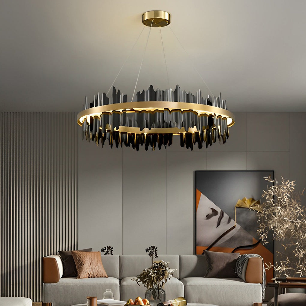 Postmodern Textured Metal Chandelier — Gold or Black, Stepless Dimming, 3000K–6000K, 24" or 31"