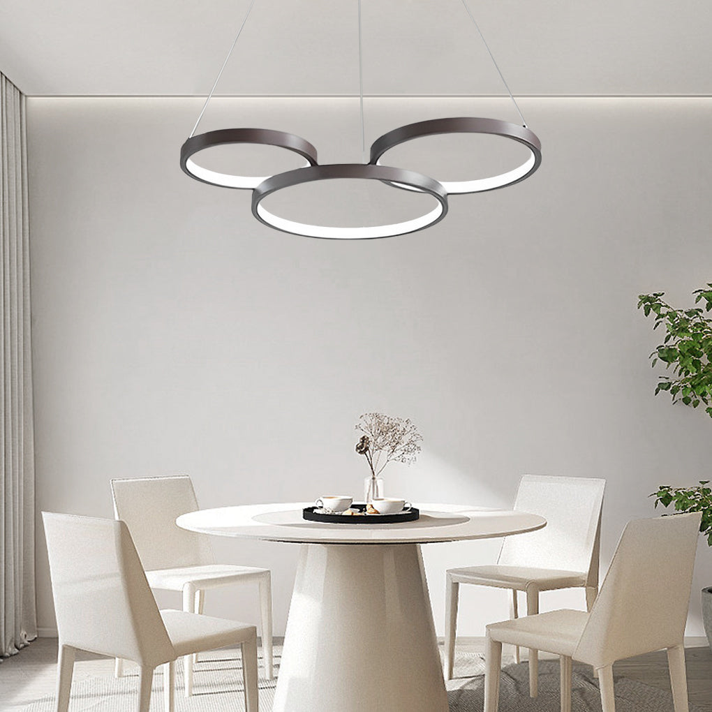 3-Ring Modern Chandelier — Iron and PMMA, Dimmable, Remote Control, 3000K–6000K, 60W