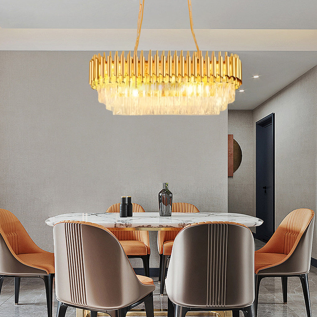 Postmodern Round Oval Crystal Chandelier — Black and Gold Iron, E14, Three-Step Dimming (3000K/4500K/6000K)