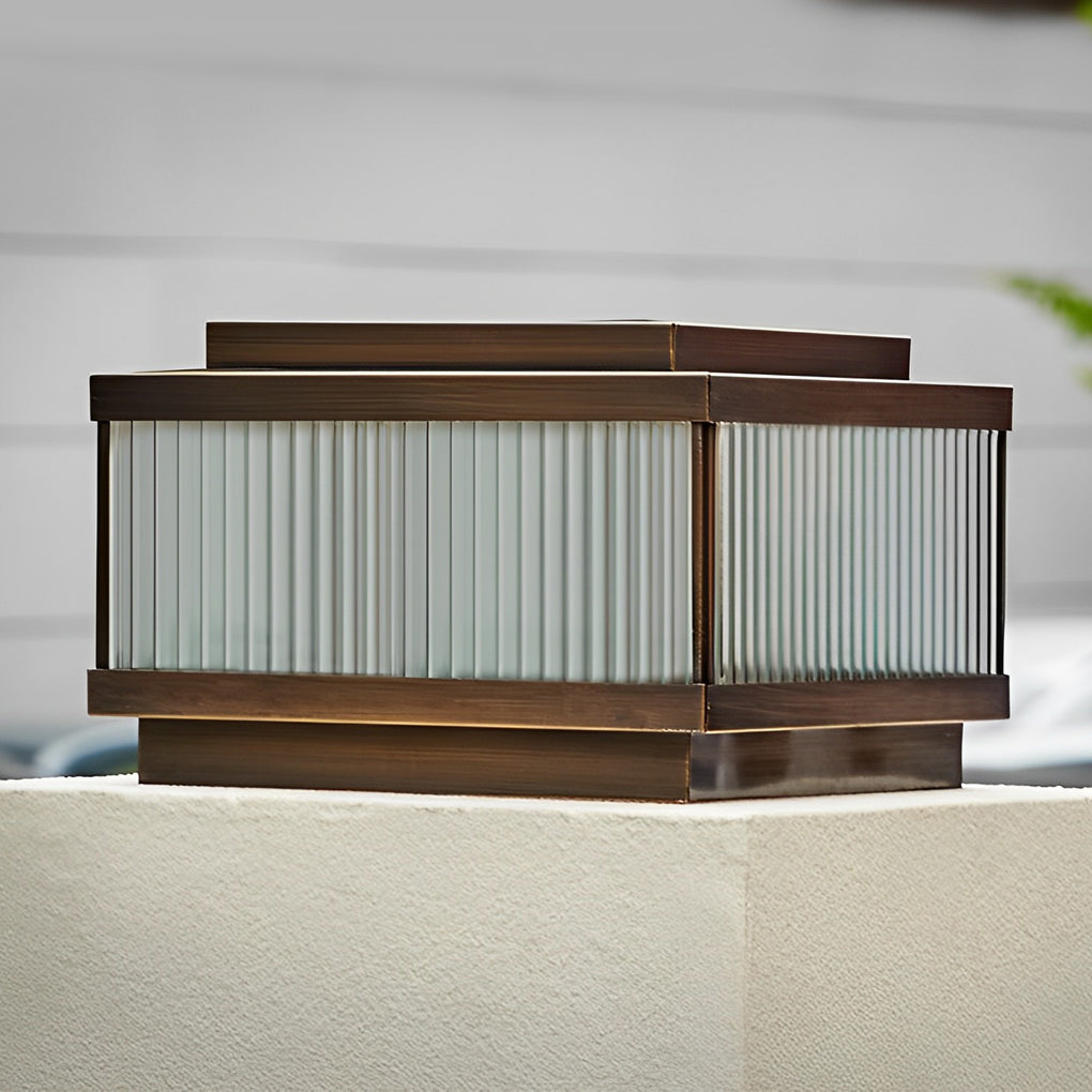 Modern Square Solar Fence Post Light — Copper and Tempered Glass, Remote Control, Intelligent Timing, Waterproof