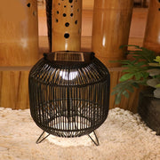Retro Rattan Portable Outdoor Lantern — Iron and Wicker, Solar-Powered, IP65 Weatherproof, 10" × 16"