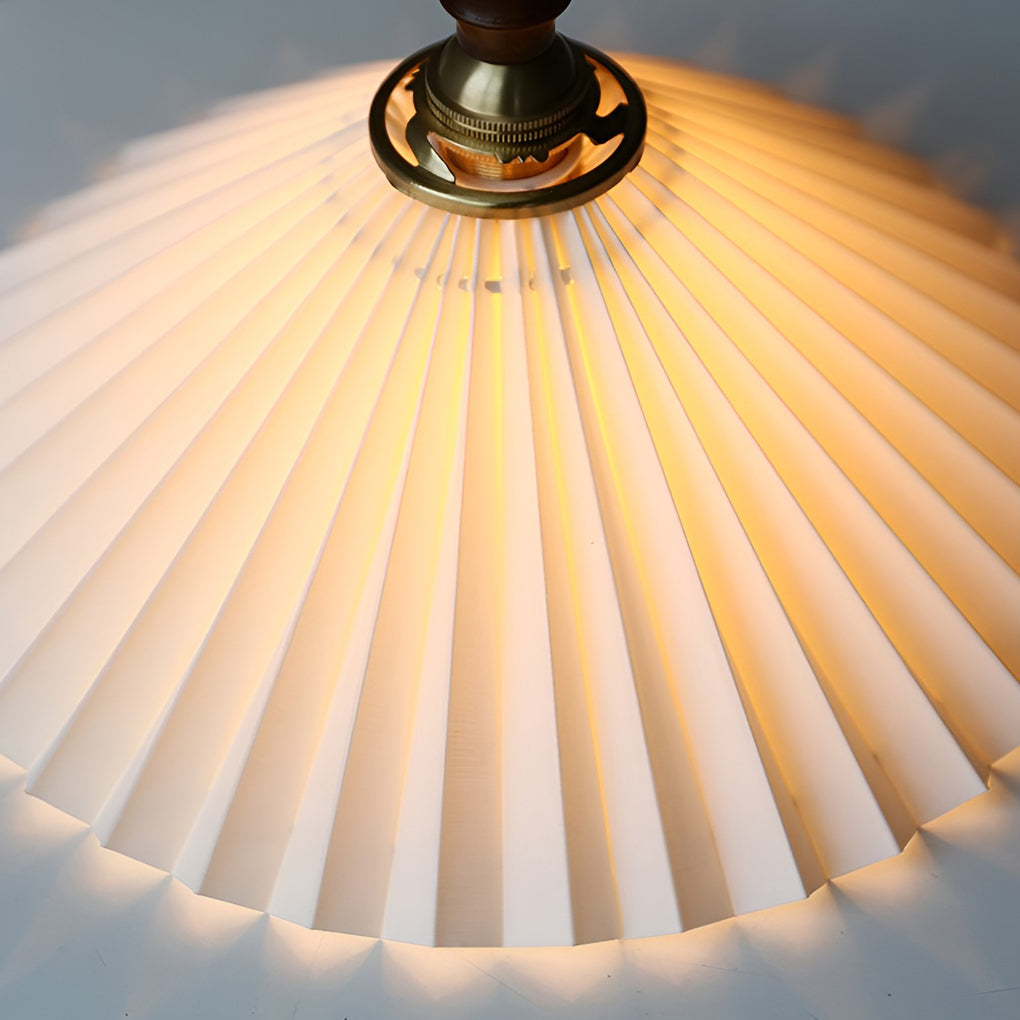 Pleated Mini Pendant or Wall Sconce — Walnut Wood and Copper, LED, 9" or 12" Diameter
