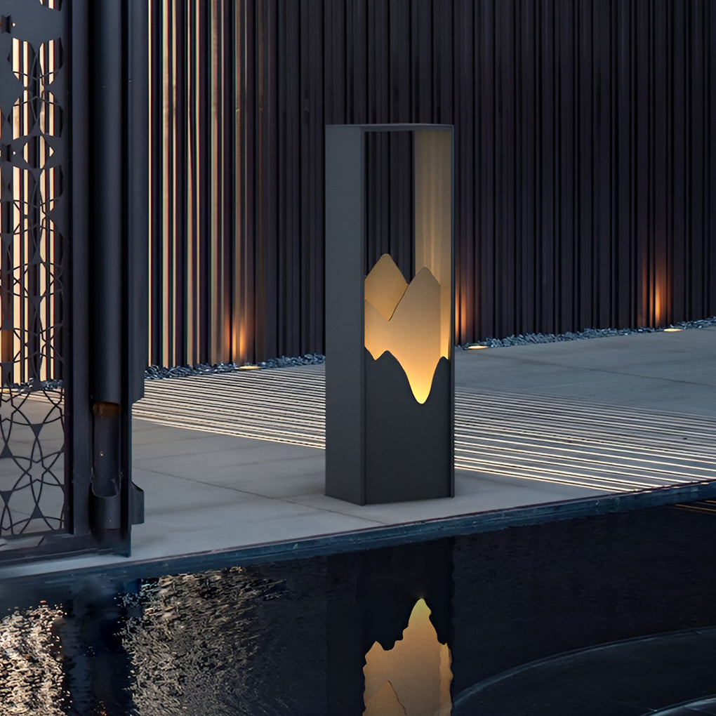 Mountain Scenery Outdoor Bollard Path Light — Stainless Steel & PC, LED 3000K, IP54, Hardwired or Solar, 26"/71"/110"