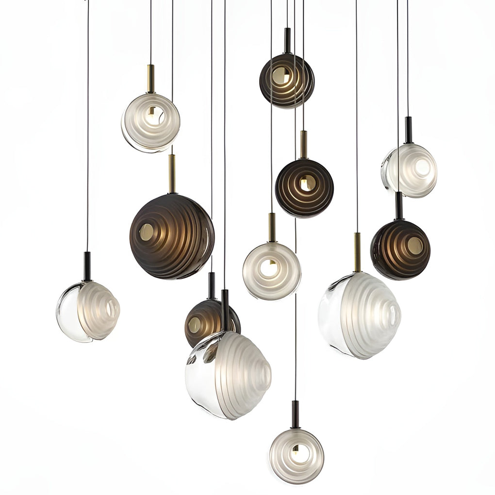 Modern Round Glass Mini Pendant — Iron, Smoke Gray or Transparent, Kitchen Island / Dining