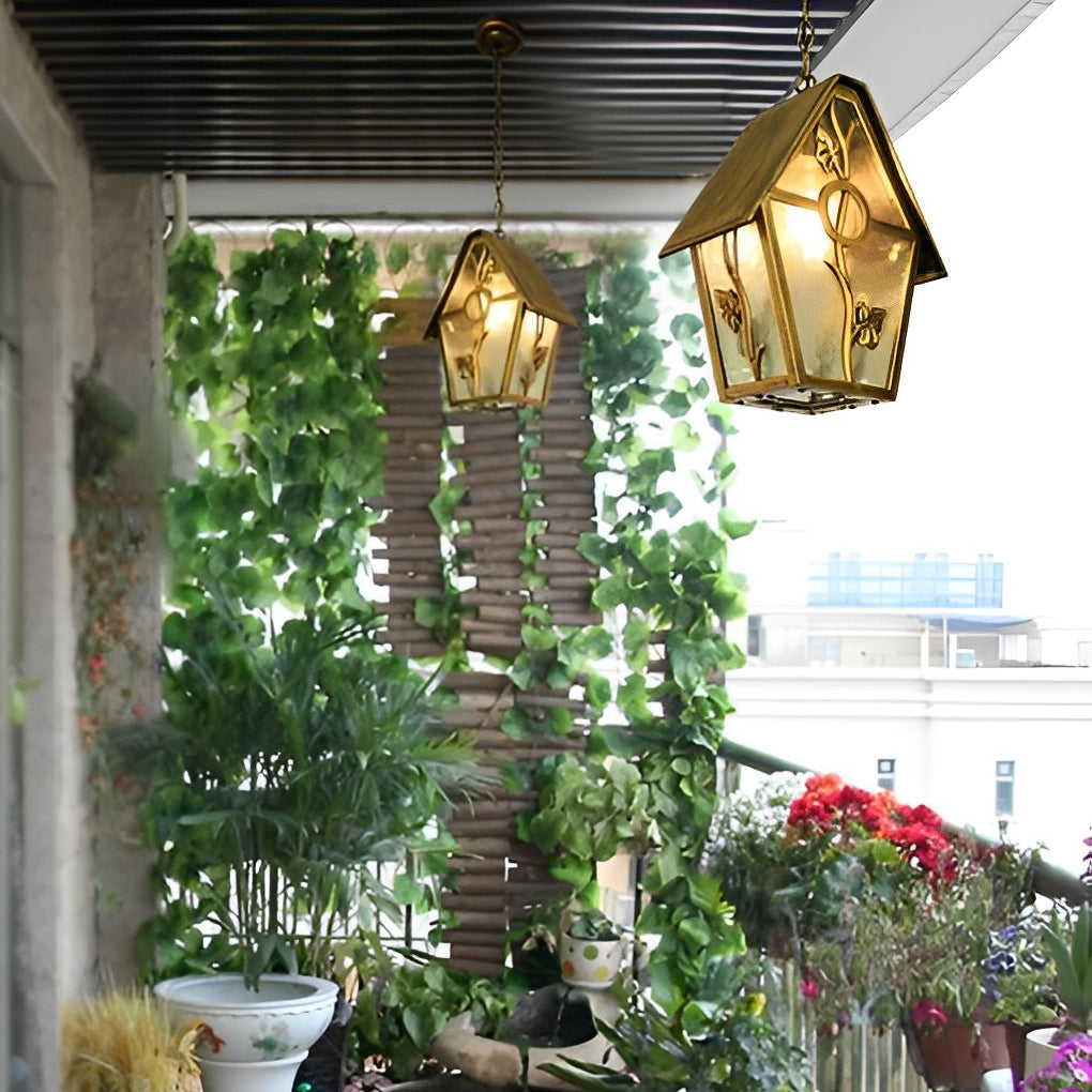 Modern Retro Outdoor Hanging Chandelier — Die-Cast Aluminum, Glass Shade, Bronze, Waterproof, 10.2" × 13"