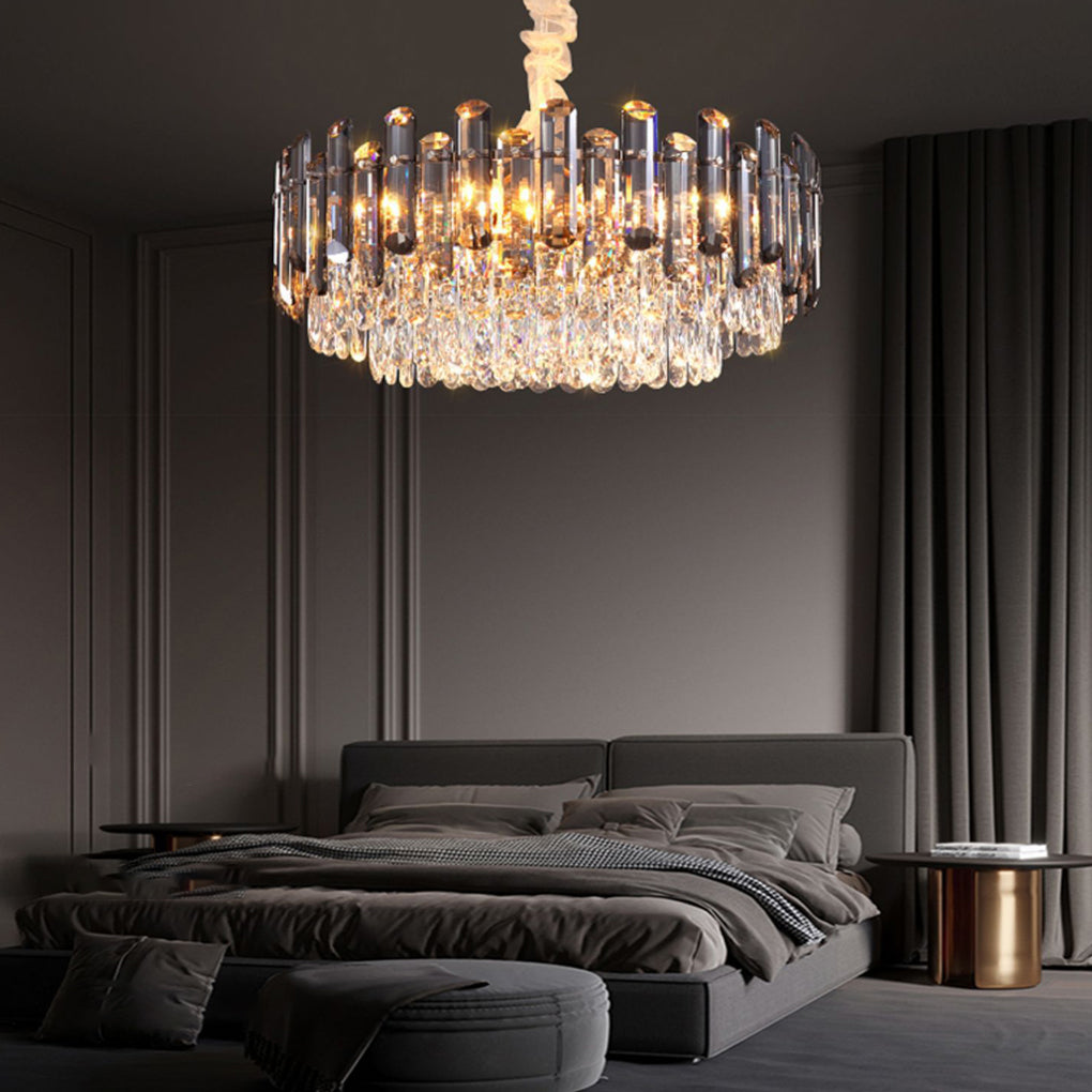 Multi-Layer Crystal Chandelier — Electroplated Iron, Round & Oval, 3000K Warm White, 20"–37"