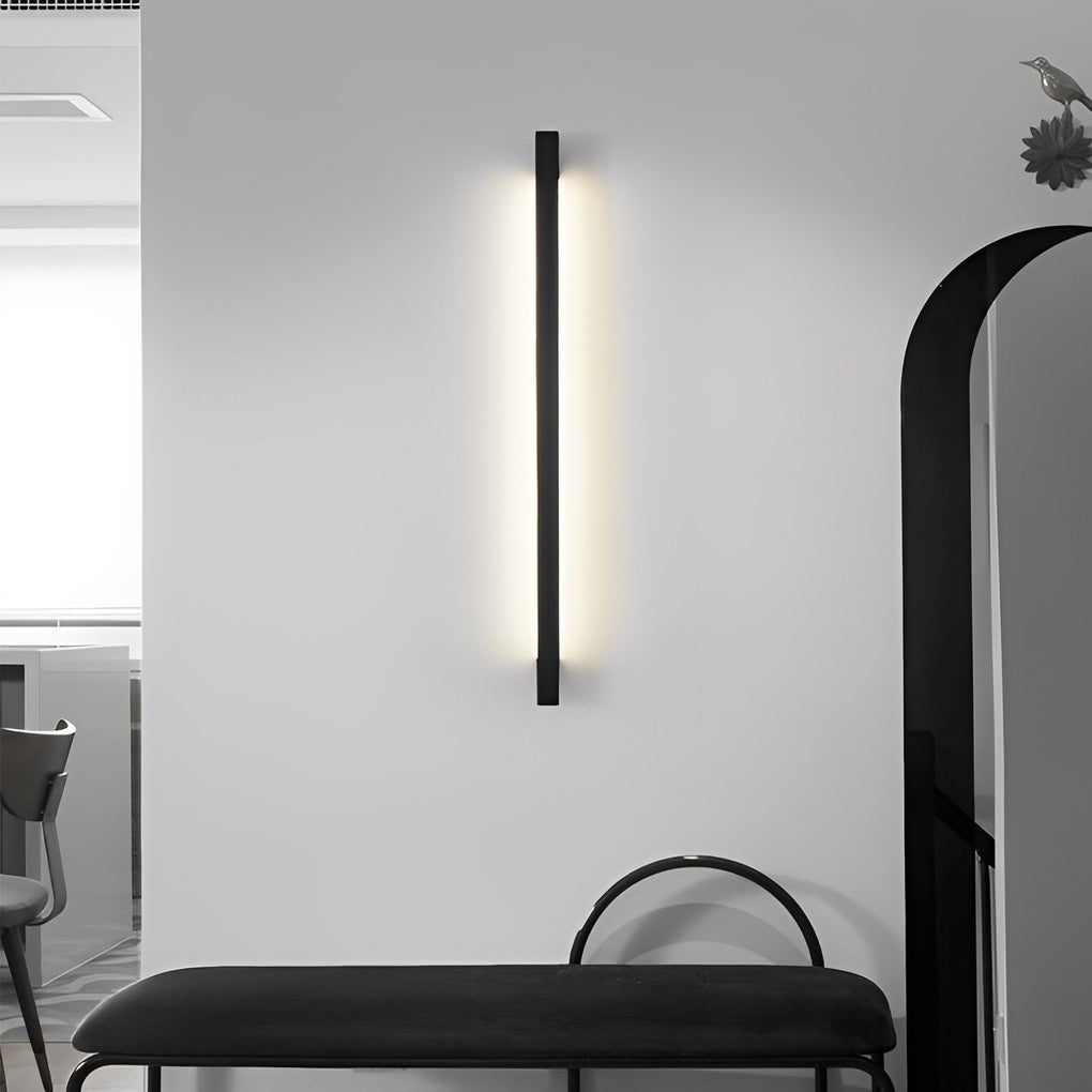 Postmodern Minimalist Strip Linear Wall Sconce — Black Iron, Three-Step Dimming LED, Horizontal or Vertical Mount