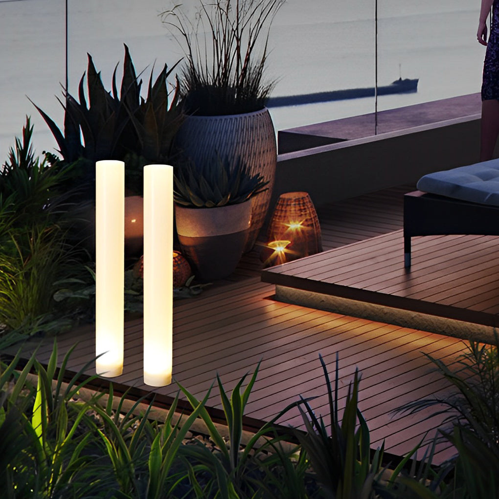 Modern Solar Bollard Light — White PC, Cylindrical, 3000K/6000K, 23.8" Height, Waterproof