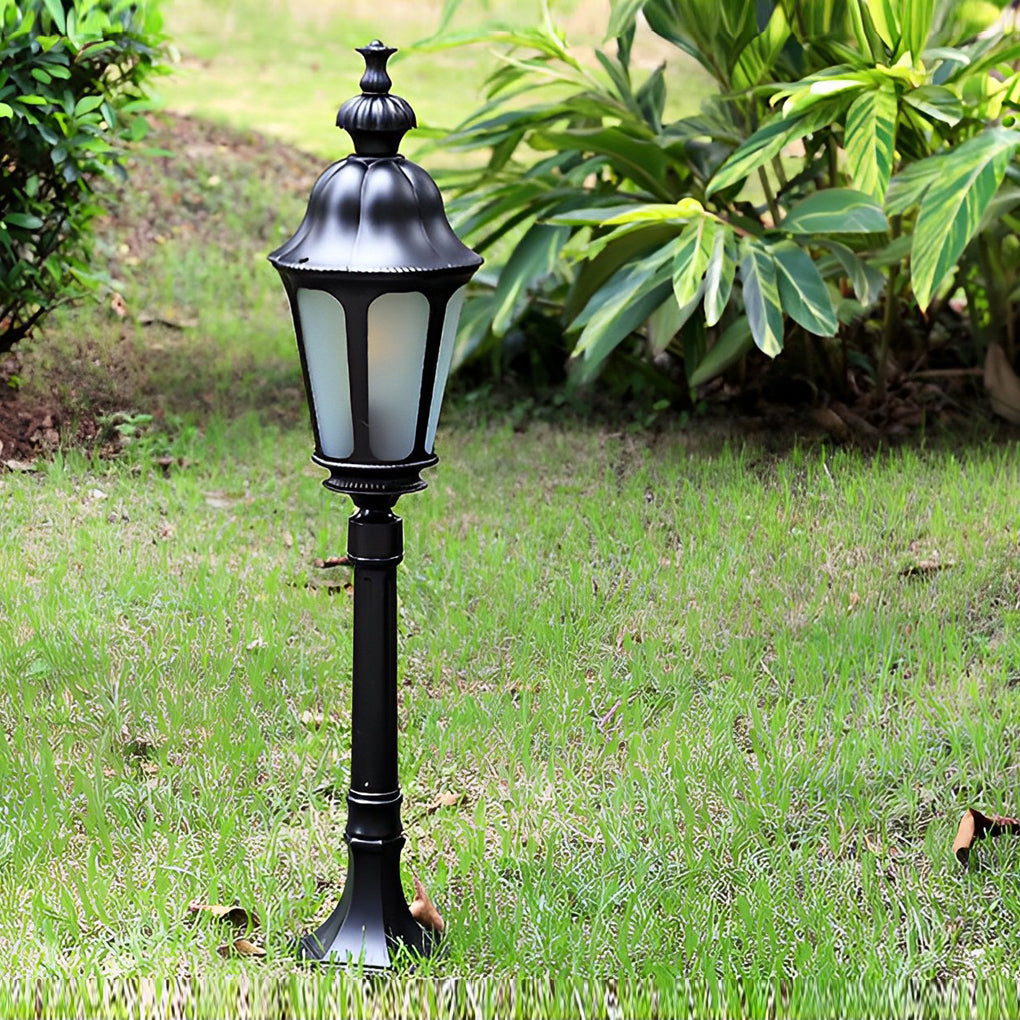 Black Outdoor Pathway Lamp Post — Die-Cast Aluminum and Glass, E27, 37" H, IP-Rated Weatherproof